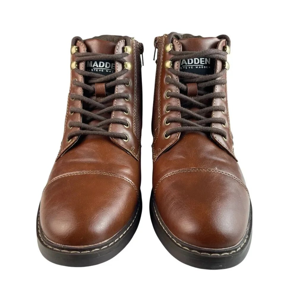 Madden Men’s Combat Ankle Boots US 8.5 EU 41.5 Brown Faux Leather Lace Up